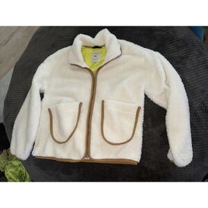 Free Assembly Women's Patch Pocket Mixy Teddy Fleece Jacket Small Egret Sherpa